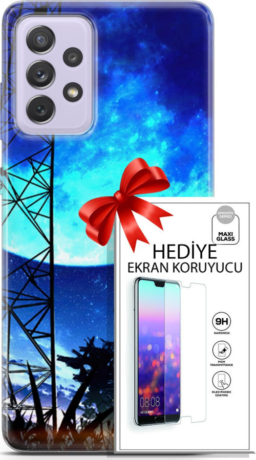 Samsung Galaxy A52 Kılıf Orijinal Seri Fantasy 24 Mavi Ay Darbe Emici Kılıf + Ekran Koruyucu