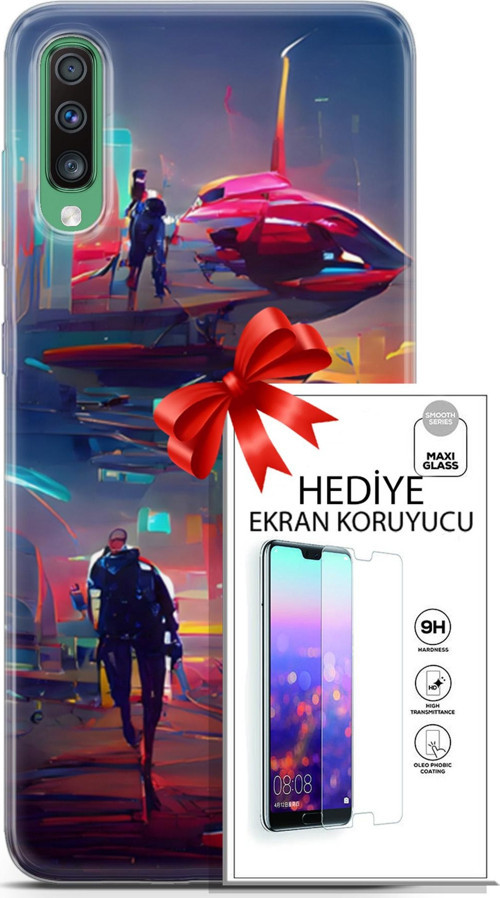 Samsung Galaxy A50 Kılıf Orijinal Seri Cyberpunk 12 Mars Tasarım Kılıf + Ekran Koruyucu