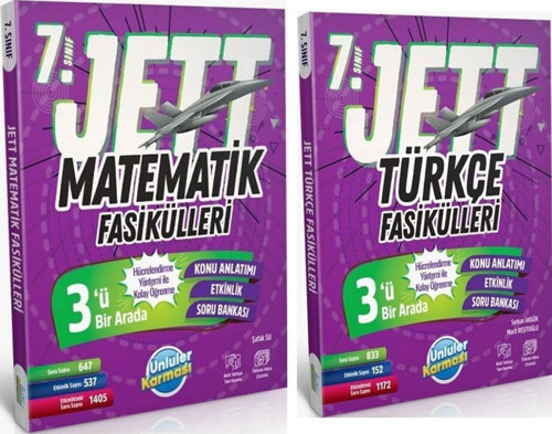 Ünlüler Yayınları 7. Sınıf Türkçe ve Matematik JETT Soru Fasikülleri Seti 2 Kitap