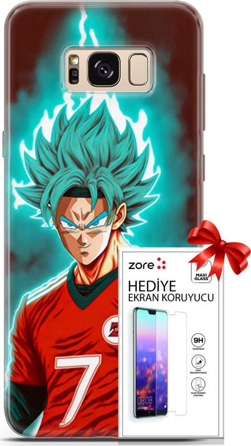 Samsung Galaxy S8 Kılıf Orijinal Seri Supers 04 Goku Mavi Ejderha Silikon Kılıf + Ekran Koruyucu Ful
