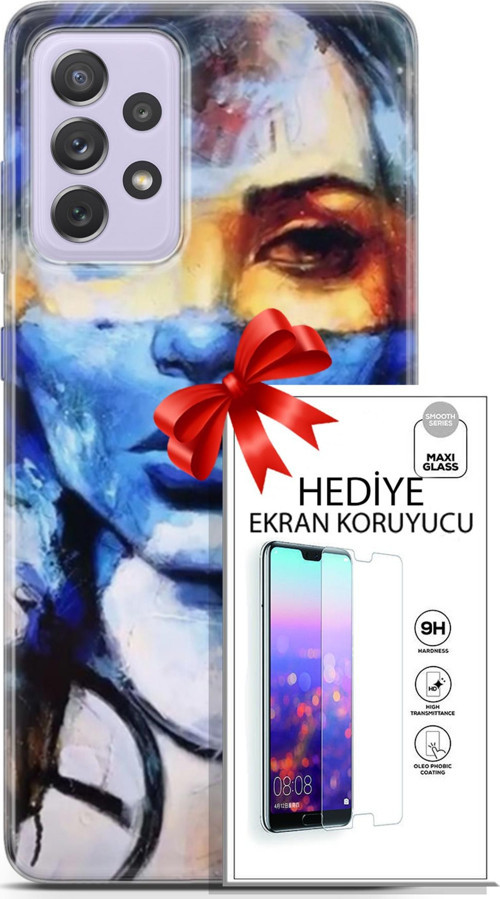 Samsung Galaxy A52 Kılıf Orijinal Seri Soul 13 Mavi Sarı Case Kapak Ekran Koruyucu