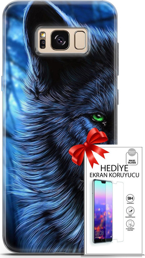 Samsung Galaxy S8 Kılıf Orijinal Seri Cardano 16 Kurt Yeşil Göz Hediyelik Kılıf Ve Ekran Koruyucu