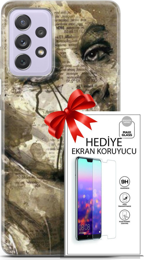 Samsung Galaxy A52 Kılıf Orijinal Seri Soul 17 Ağlayan Yüz Yumuşak Kılıf + Ekran Koruyucu