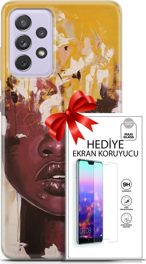 Samsung Galaxy A52 Kılıf Orijinal Seri Soul 23 Sarı Kahverengi Telefon Kabı Ve Ekran Koruyucu