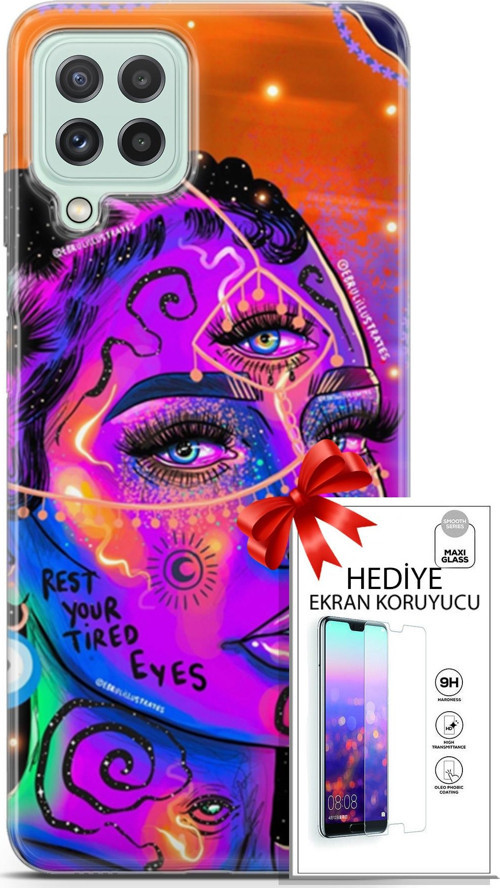 Samsung Galaxy A22 Kılıf Orijinal Seri Cardano 04 Rest Your Tired Silikon Kılıf + Ekran Koruyucu Ful