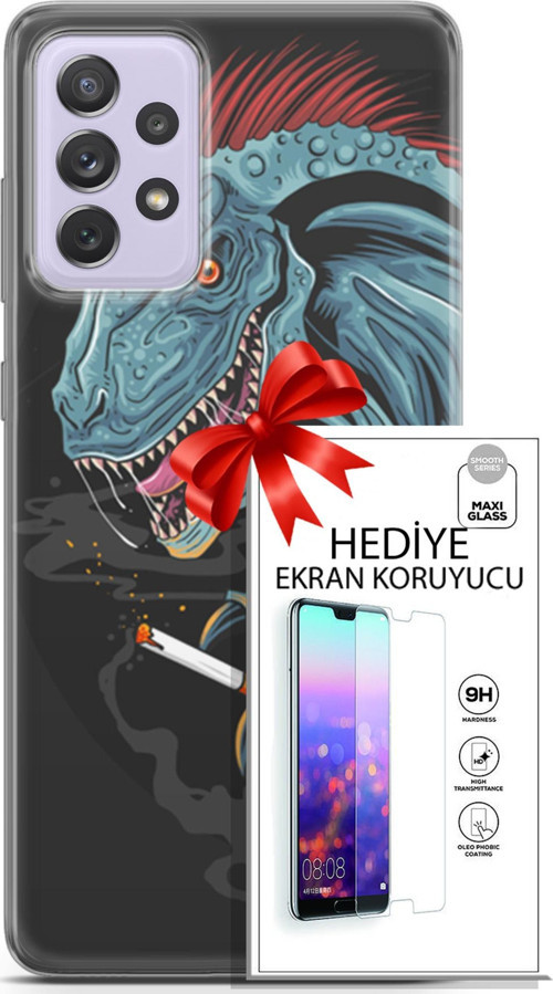 Samsung Galaxy A52 Kılıf Orijinal Seri Punky 19 Dinozor Punk Tam Koruma Kılıf + Ekran Koruyucu