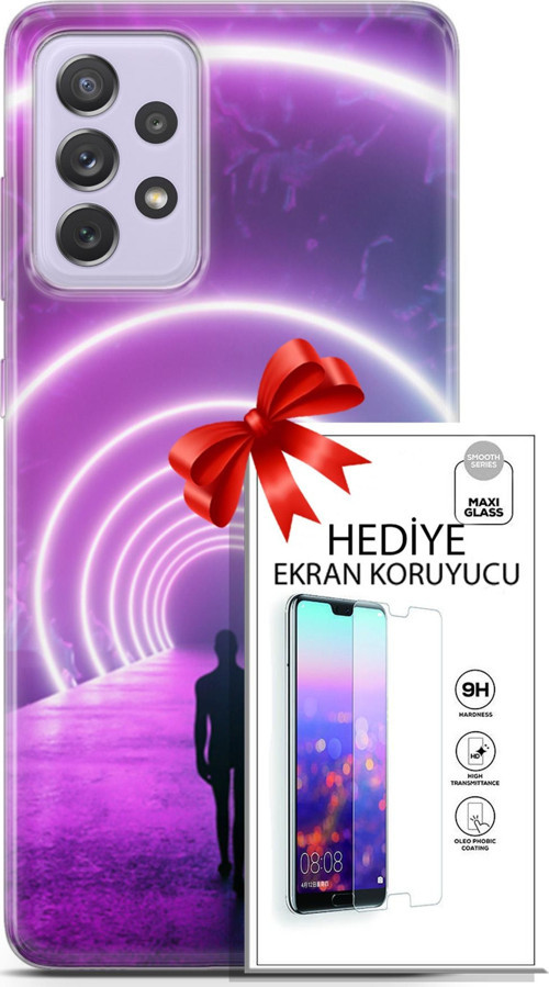 Samsung Galaxy A52 Kılıf Orijinal Seri Cyberpunk 26 Daire Neon Soft Kapak + Ekran Koruyucu