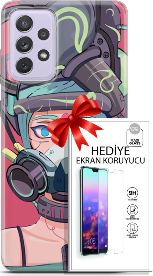 Samsung Galaxy A52 Kılıf Orijinal Seri Cyberpunk 06 Gaz Maskesi Koruyucu Kapak Ekran Koruyucu