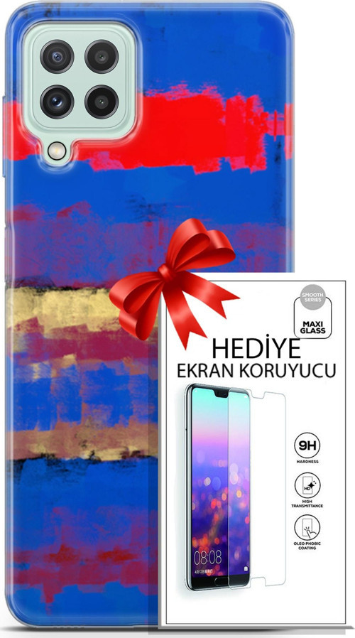 Samsung Galaxy A22 Kılıf Orijinal Seri Nature 09 Turuncu Mavi Uv Kılıf Ve Ekran Koruyucu