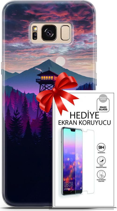 Samsung Galaxy S8 Kılıf Orijinal Seri Fantasy 17 Orman Kule Yumuşak Kılıf + Ekran Koruyucu