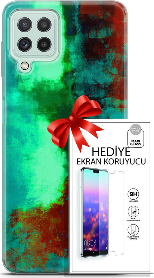 Samsung Galaxy A22 Kılıf Orijinal Seri Nature 20 Yeşil Kahve Renkli Kılıf Ekran Koruyucu
