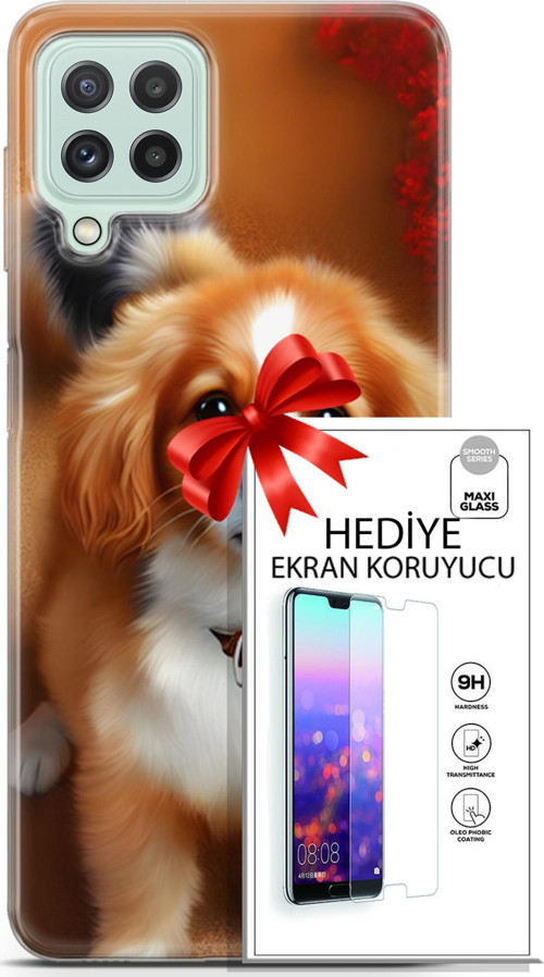 Samsung Galaxy A22 Kılıf Orijinal Seri Dogs 14 King Charles Spaniel Cover Kılıf + Ön Ekran Koruyucu