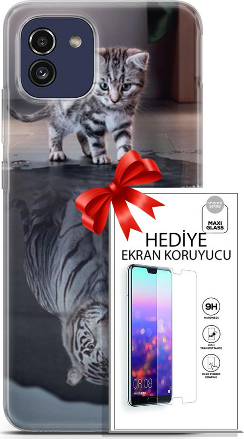 Samsung Galaxy A03 Kılıf Orijinal Seri Scotish-British 15 Yavru British Kalın Silikon + Ekran Koruyucu