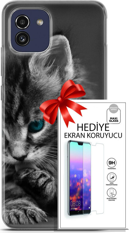 Samsung Galaxy A03 Kılıf Orijinal Seri Scotish-British 19 Mavi Gözlü Ragdoll Tam Koruma Kılıf + Ekran Koruyucu