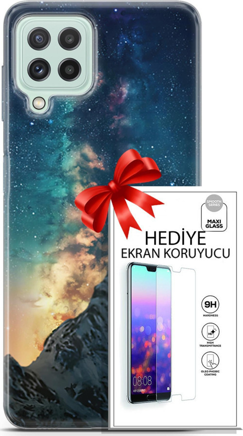 Samsung Galaxy A22 Kılıf Orijinal Seri Fantasy 19 Mavi Gece Tam Koruma Kılıf + Ekran Koruyucu