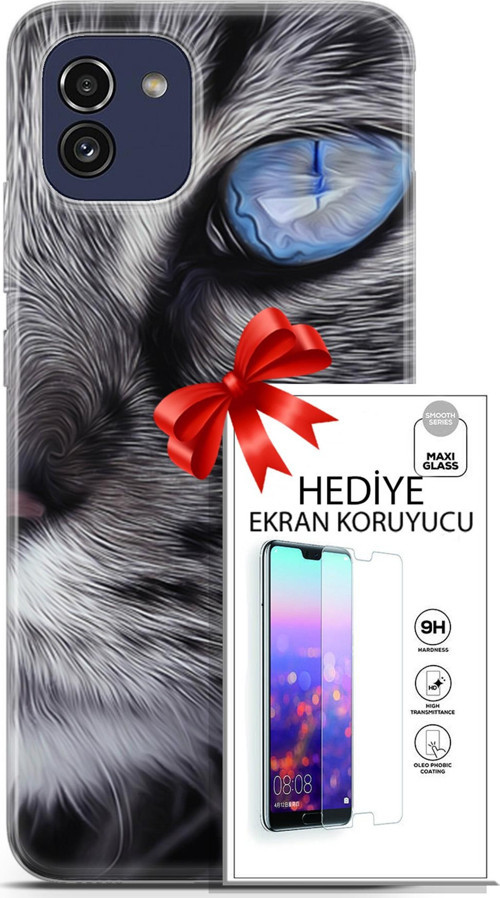 Samsung Galaxy A03 Kılıf Orijinal Seri Scotish-British 30 Norveç Orman Kedisi Kenarları Şeffaf Kapak