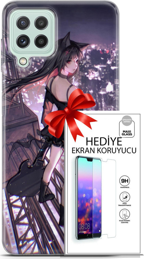 Samsung Galaxy A22 Kılıf Orijinal Seri Fantasy 20 Anime Çatıda Renkli Kılıf Ekran Koruyucu