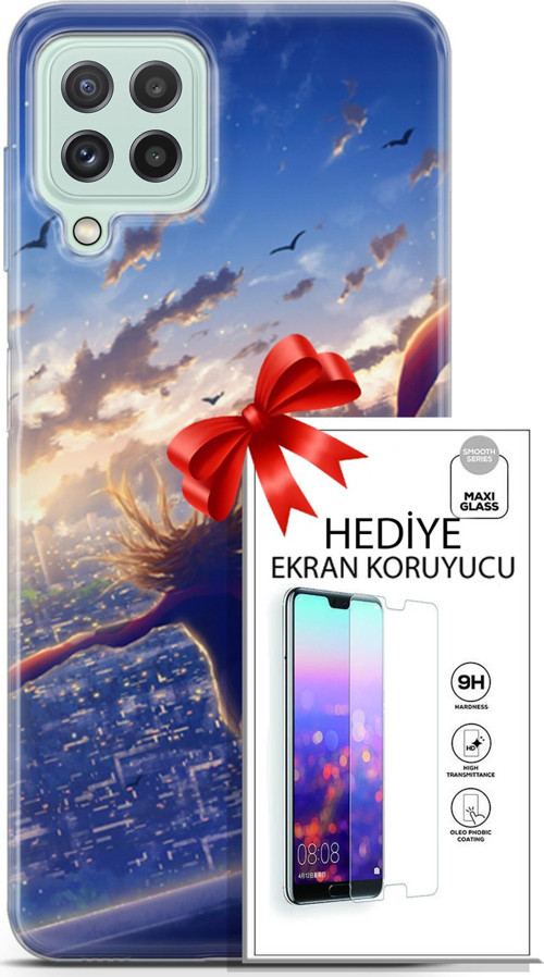 Samsung Galaxy A22 Kılıf Orijinal Seri Fantasy 03 Kuşlar Kız Arka Kapak + Ekran Koruyucu