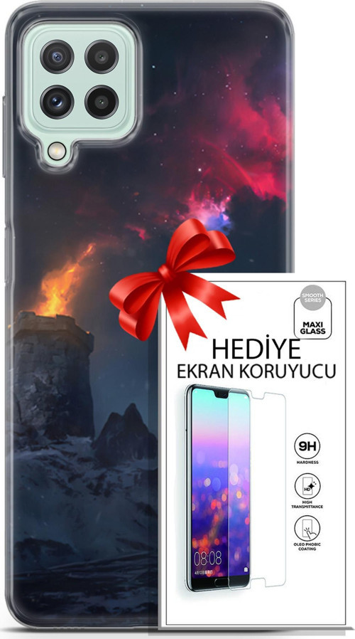 Samsung Galaxy A22 Kılıf Orijinal Seri Fantasy 28 Kuzey Işıkları İz Bırakmayan Kılıf + Ön Ekran Koruyucu