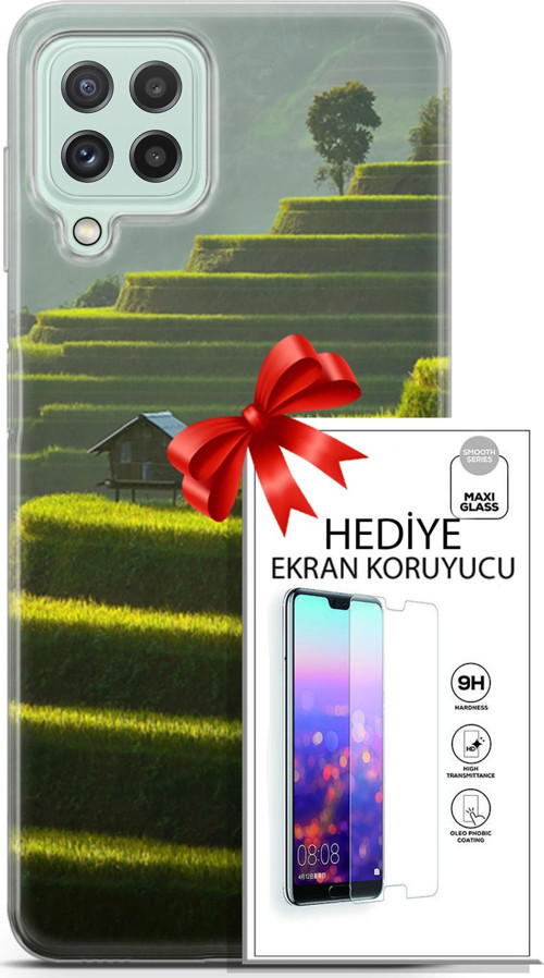 Samsung Galaxy A22 Kılıf Orijinal Seri Fantasy 23 Çay Tarlası Telefon Kabı Ve Ekran Koruyucu
