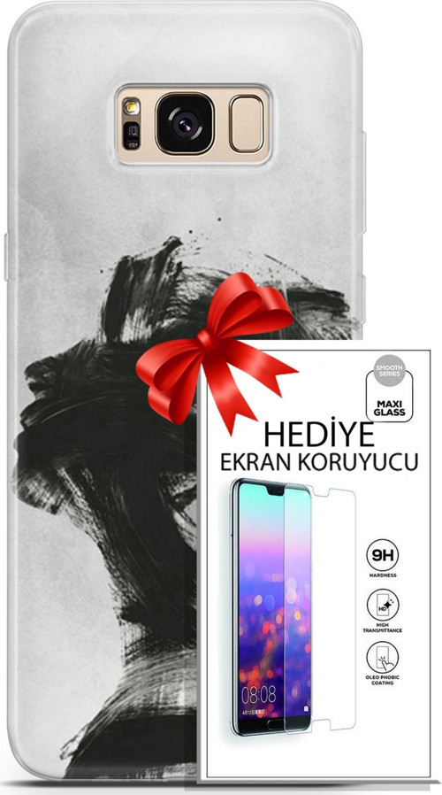 Samsung Galaxy S8 Kılıf Orijinal Seri Soul 05 Karakalem Koruma Kılıfı + Ekran Koruyucu