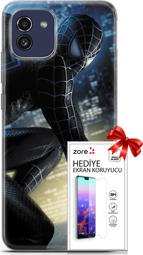 Samsung Galaxy A03 Kılıf Orijinal Seri Supers 21 Spider Man Duvar Kağıdı Darbe Önleyici Kapak + Ön Ekran Koruyucu