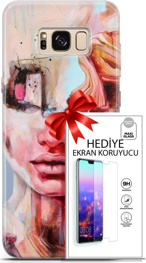 Samsung Galaxy S8 Kılıf Orijinal Seri Soul 14 Beyaz Kırmızı Cover Kılıf + Ön Ekran Koruyucu