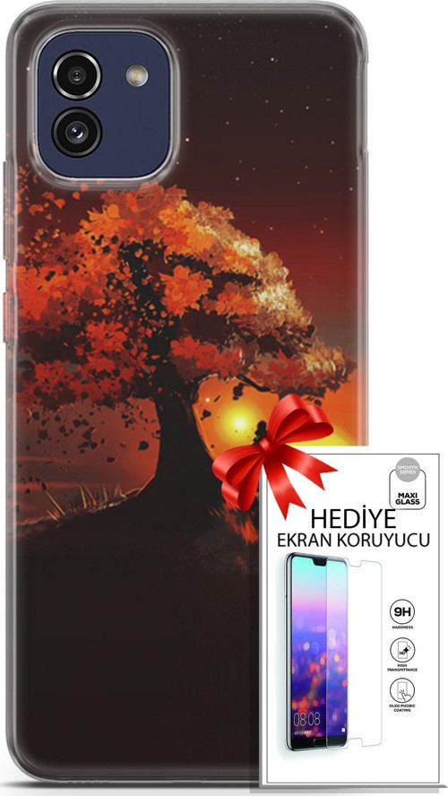 Samsung Galaxy A03 Kılıf Orijinal Seri Algorand 12 Ağaç Altında Tasarım Kılıf + Ekran Koruyucu
