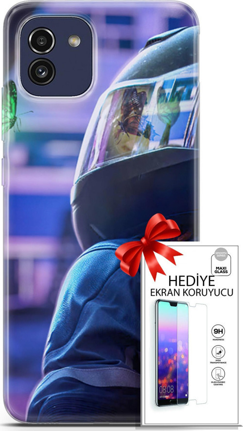 Samsung Galaxy A03 Kılıf Orijinal Seri Algorand 26 Kelebekler Soft Kapak + Ekran Koruyucu