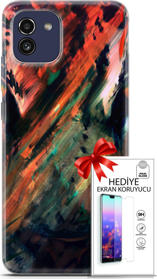 Samsung Galaxy A03 Kılıf Orijinal Seri Algorand 20 Kırmızı Yeşil Renkli Kılıf Ekran Koruyucu