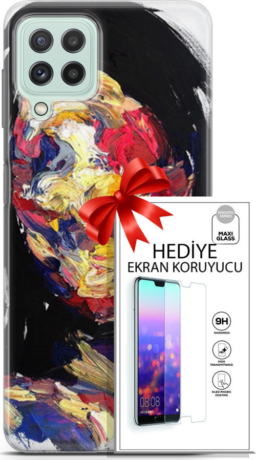 Samsung Galaxy A22 Kılıf Orijinal Seri Soul 16 Karışık Çok Renkli Hediyelik Kılıf Ve Ekran Koruyucu