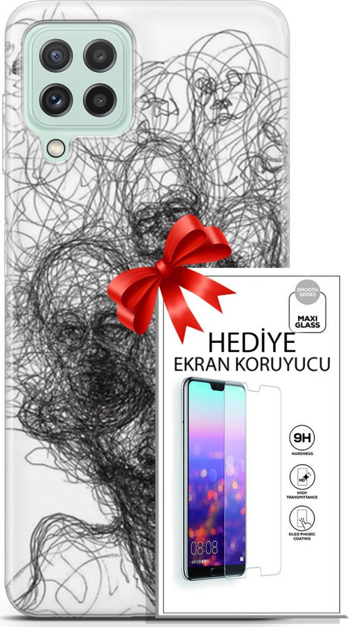 Samsung Galaxy A22 Kılıf Orijinal Seri Soul 25 Kurşunkalem Soyulmayan Kılıf + Ekran Koruyucu Full Koruma