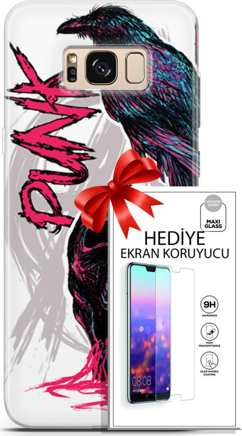 Samsung Galaxy S8 Kılıf Orijinal Seri Punky 03 Karga İskelet Arka Kapak + Ekran Koruyucu