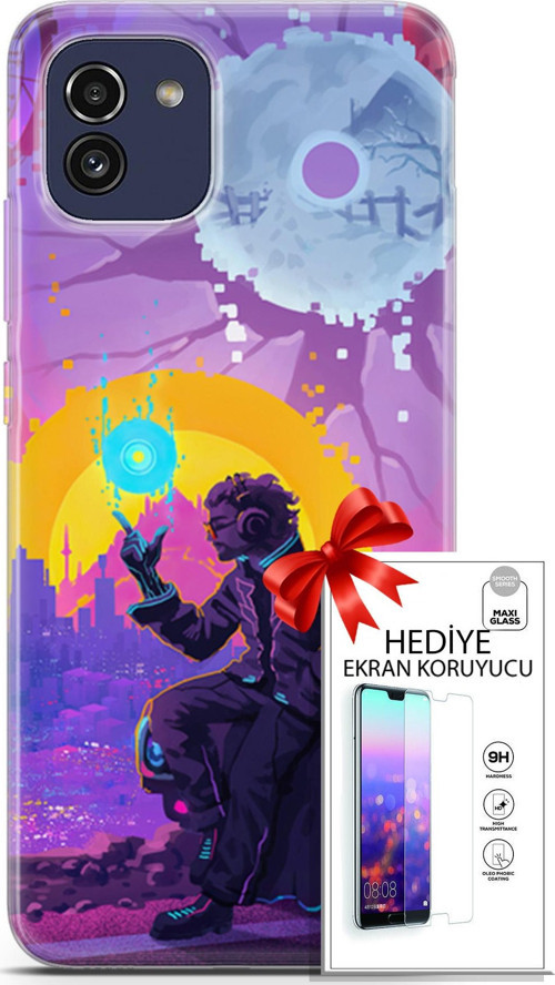 Samsung Galaxy A03 Kılıf Orijinal Seri Cardano 25 Araba Soyulmayan Kılıf + Ekran Koruyucu Full Koruma