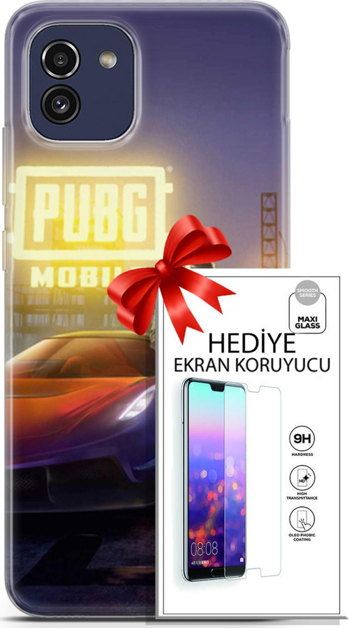 Samsung Galaxy A03 Kılıf Orijinal Seri Pubg 17 Arabalı Yumuşak Kılıf + Ekran Koruyucu