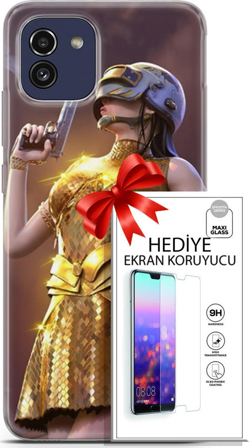 Samsung Galaxy A03 Kılıf Orijinal Seri Pubg 21 Anna Darbe Önleyici Kapak + Ön Ekran Koruyucu