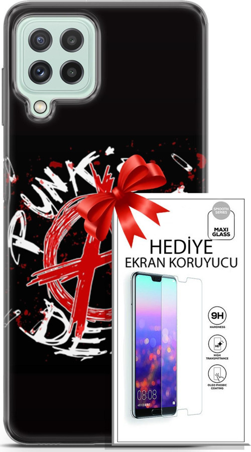 Samsung Galaxy A22 Kılıf Orijinal Seri Punky 15 Punk'S Not Dead Kalın Silikon + Ekran Koruyucu