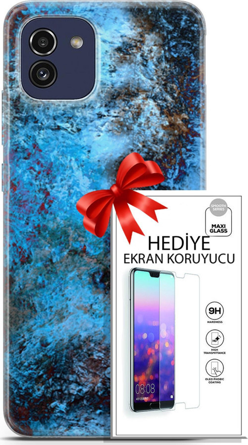 Samsung Galaxy A03 Kılıf Orijinal Seri Nature 27 Rengarenk Lazer Kesim Silikon Ekran Koruyucu