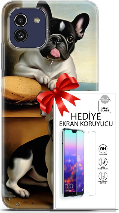Samsung Galaxy A03 Kılıf Orijinal Seri Dogs 28 Fransız Bulldog İz Bırakmayan Kılıf + Ön Ekran Koruyucu
