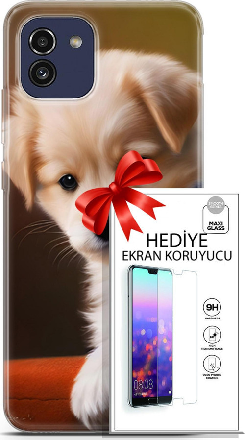 Samsung Galaxy A03 Kılıf Orijinal Seri Dogs 15 Kaniş Yavru Kalın Silikon + Ekran Koruyucu