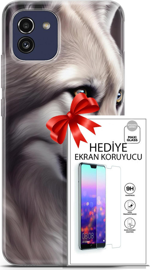 Samsung Galaxy A03 Kılıf Orijinal Seri Dogs 01 Yakışıklı Kurt Telefon Kılıfı + Ekran Koruyucu