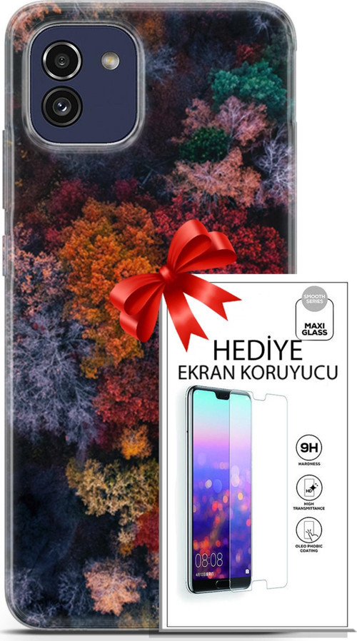 Samsung Galaxy A03 Kılıf Orijinal Seri Fantasy 16 Renkli Ağaçlar Hediyelik Kılıf Ve Ekran Koruyucu
