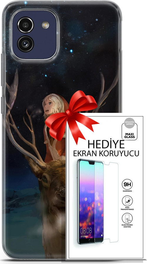 Samsung Galaxy A03 Kılıf Orijinal Seri Fantasy 18 Geyik Kız Parlak Kılıf + Ekran Koruyucu Full Koruma