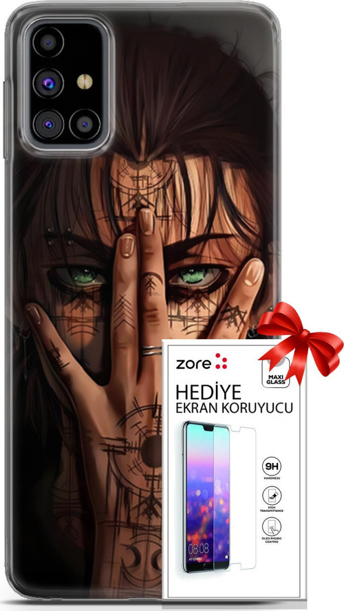 Samsung Galaxy M31S Kılıf Orijinal Seri Supers 22 Eren Yeager Kap + Ekran Koruyucu