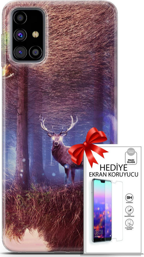 Samsung Galaxy M31S Kılıf Orijinal Seri Algorand 15 Büyük Boynuzlar Kalın Silikon + Ekran Koruyucu