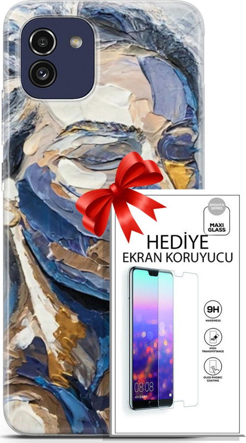 Samsung Galaxy A03 Kılıf Orijinal Seri Soul 06 Mavi Yüz Koruyucu Kapak Ekran Koruyucu