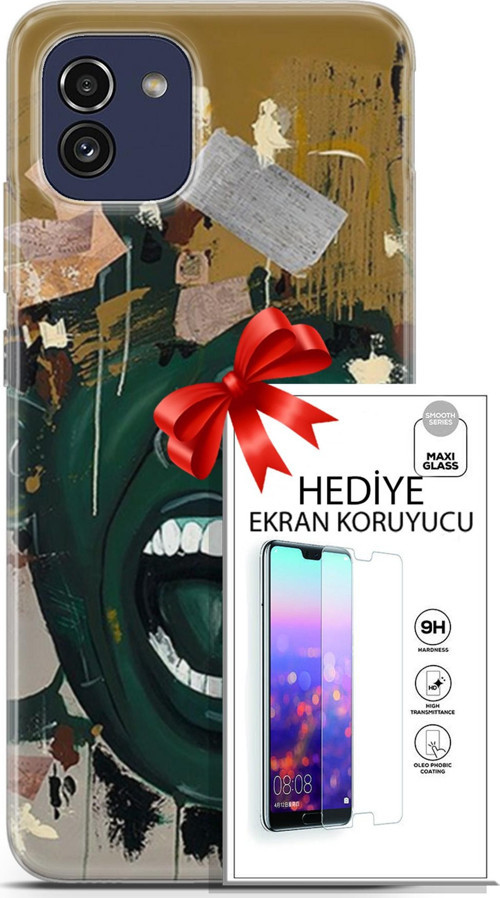 Samsung Galaxy A03 Kılıf Orijinal Seri Soul 15 Koyu Yeşil Kalın Silikon + Ekran Koruyucu