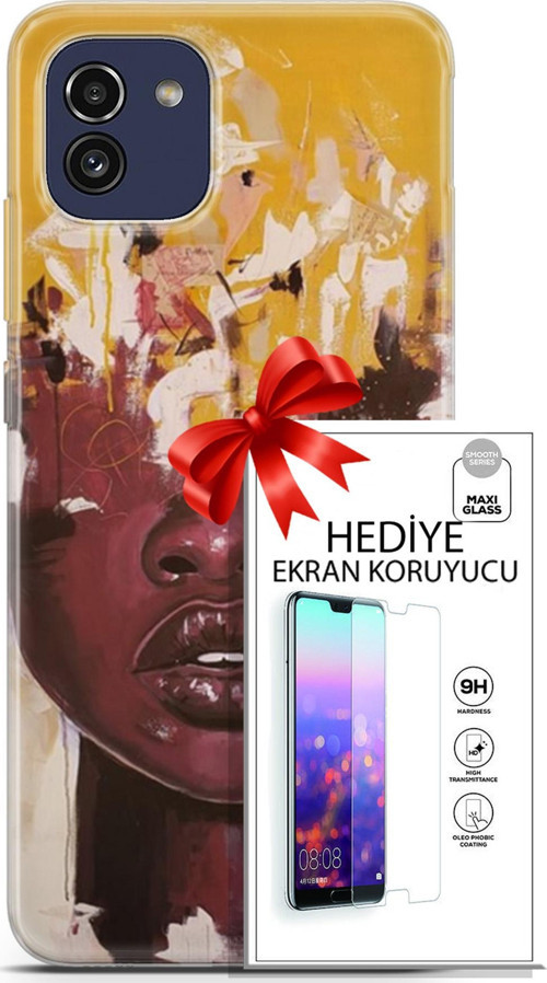 Samsung Galaxy A03 Kılıf Orijinal Seri Soul 23 Sarı Kahverengi Telefon Kabı Ve Ekran Koruyucu
