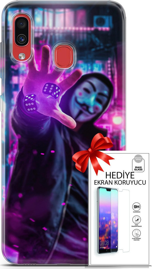 Samsung Galaxy A40 Kılıf Orijinal Seri Algorand 04 Zarlar Silikon Kılıf + Ekran Koruyucu Full Koruma