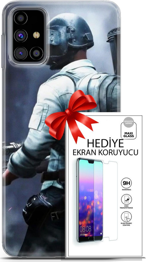 Samsung Galaxy M31S Kılıf Orijinal Seri Pubg 11 Sırt Çantalı 4K Baskılı Kılıf + Ekran Koruyucu Full